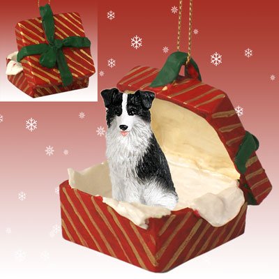 BORDER COLLIE Dog in a Red Gift Box Christmas Ornament New RGBD62