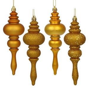 Vickerman 4 Finish Finial Ornaments, 7-Inch, Antique Gold, 8-Pack