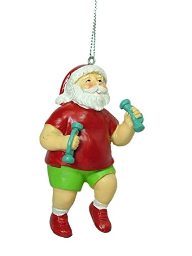 Midwest Seasons Santa Clause with Hand Weights Dumbbells Workout Shorts Exercise Christmas Tree Ornament