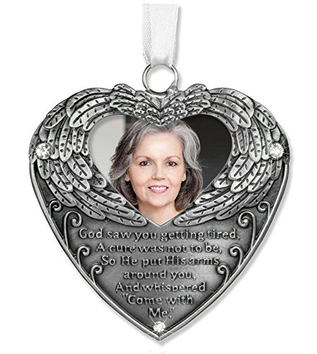 BANBERRY DESIGNS Heart Shaped Photo Ornament with Angel Wings and Touching Poem Gift Bereavement Sympathy Remembrance Jeweled Filigree Metal