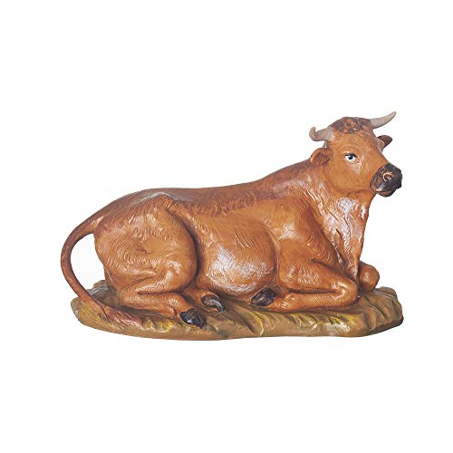 Fontanini, Nativity Figure, Seated Ox, 7.5″ Scale, Collection, Handmade in Italy, Designed and Manufactured in Tuscany, Polymer, Hand Painted, Italian, Detailed