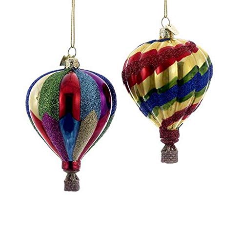 Kurt Adler Noble Gems Hot Air Balloons Christmas Holiday Ornaments Set of 2