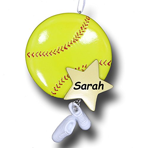 Personalized Slow Pitch or Fast Pitch Softball Player Sports Ball and White Cleats Shoes Hanging Christmas Ornament with Custom Name