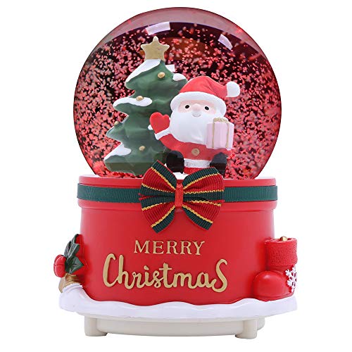 XXMANX 80 MM Christmas Snow Globe with 8 Music and 4 Color Lights Santa Music Box Home Decoration for Girls Boys Kids Granddaughters Babies Birthday Gift, Musical, Resin/Glass (Manual Snow Drift)