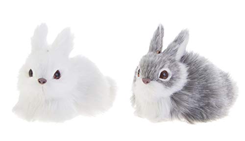 RAZ Imports Faux Fur Rabbit Figurine Ornaments – Set of 2 Assorted