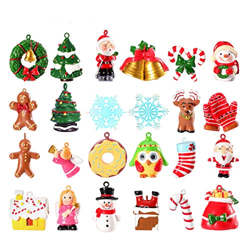 Unomor Mini Christmas Ornaments, Resin Design with Santa Clause, Snowman, Angle and More Ornaments – Set of 24 Pieces