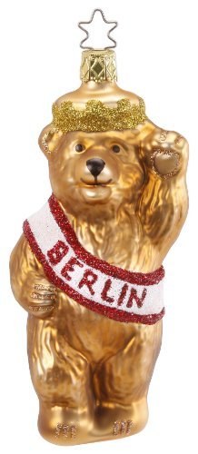 Inge-Glas Bear Berliner 1-067-12 German Blown Glass Christmas Ornament Gift Box