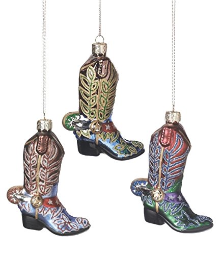 3 Midwest Western Cowboy Boot 4.25 Inch Blown Glass Ornaments Multi Color