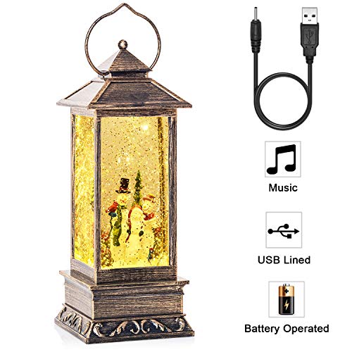 DearHouse Singing Musical Lighted Christmas Snowman Water Glittering Swirling Snow Globe Lantern for Christmas Home Decoration and Gift, Battery Operated (Snowman Family)