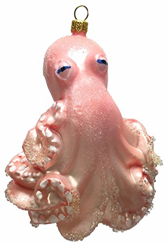 Pinnacle Peak Trading Company Pink Jeweled Octopus Polish Glass Christmas Ornament Sea Life Made in Poland