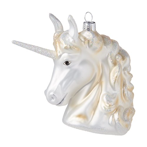 RAZ Imports Unicorn Glass Ornament, White Glitter, 4″, 2018 Cortina Christmas Collection