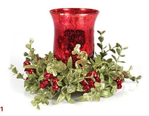Ganz Kissing Krystals Small Red Mecury Glass Hurrican Candle Holder and Mistletoe Set