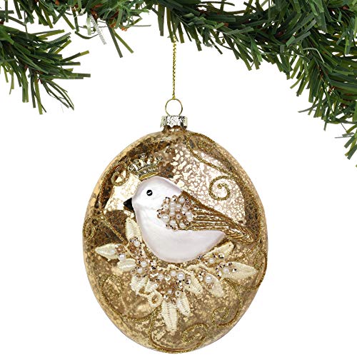 Department 56 Magnolia Garden Bird with Pearls Oval Hanging Ornament, 5 Inch, Multicolor