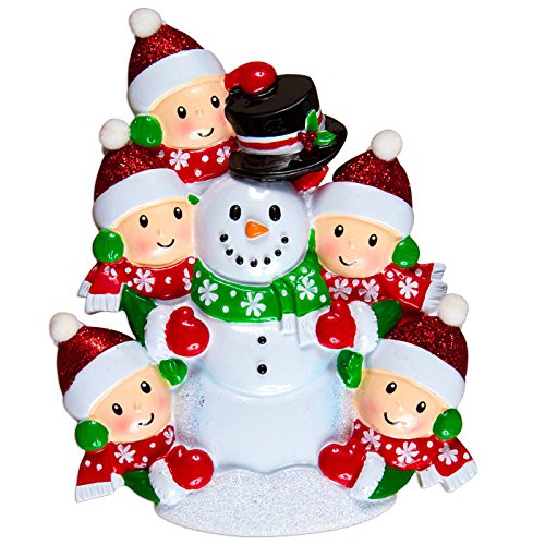Family Building Snowman Of 5 Personalized Christmas Tree Ornament