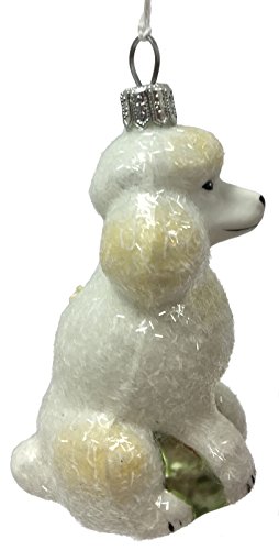 Pinnacle Peak Trading Company White Glittered Poodle Dog Polish Glass Christmas Ornament Pet Animal Decoration