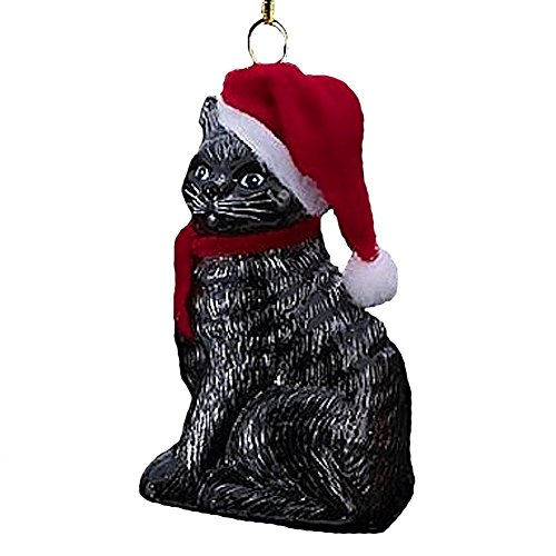 Noble Gems Glass Black Cat with Santa Hat Ornament