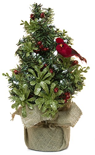 12 Inches Plastic Light Up Evergreen with Red Cardinal