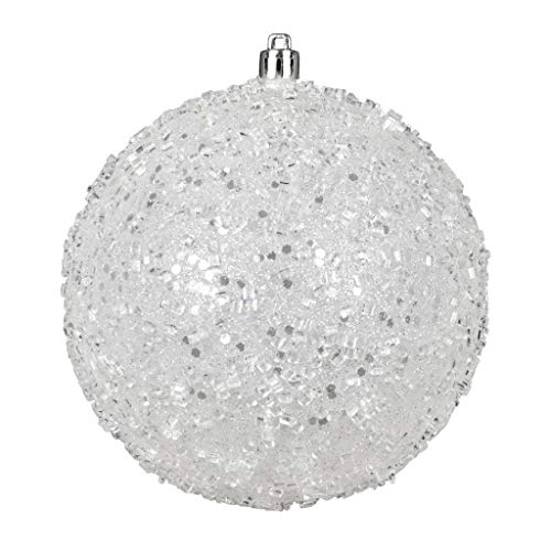 Vickerman 599921-6″ White Glitter Hail Ball Christmas Tree Ornament (4 pack) (N190311D)