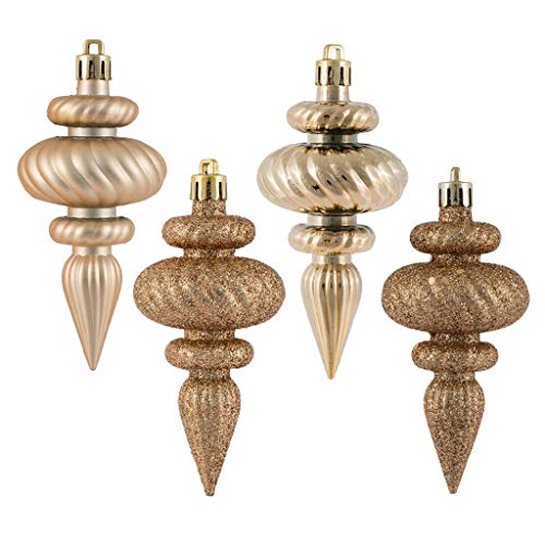 Vickerman 480274-4″ Cafe Latte 4 Assorted Finish Finial Christmas Tree Ornament (8 pack) (N500080)