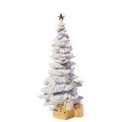 LLADRÓ O Christmas Tree Figurine. Golden Lustre. Porcelain Christmas Tree Figure.