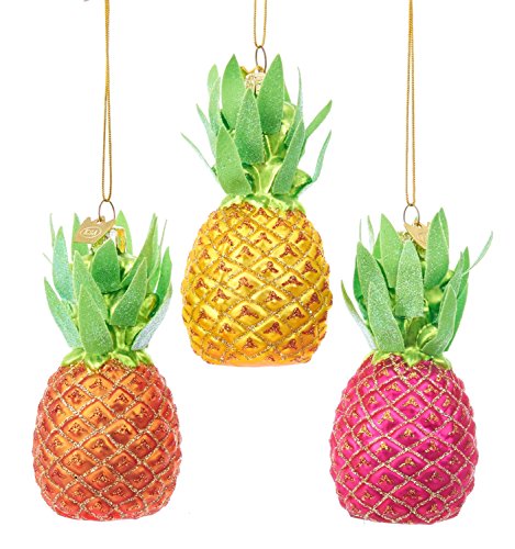 Kurt Adler Yellow Pink Orange Pineapples Christmas Holiday Ornaments Set of 3 Noble Gems