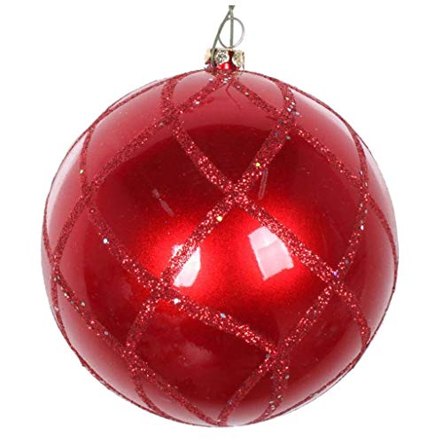 Vickerman 613535-4″ Red Candy Glitter Net Ball Christmas Tree Ornament (3 pack) (MT198003D)