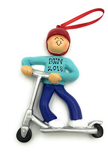 Personalized Boy Kid Riding Scooter Christmas Ornament 2019