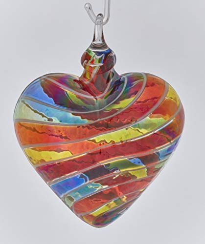 Glass Eye Studio Artisan Rainbow & Cane Designer Heart Ornament