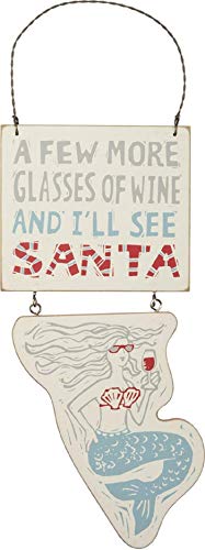 Primitives by Kathy Few More Glasses of Wine I’ll See Santa Hanging Ornament