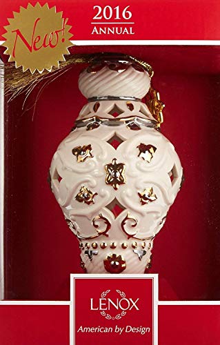 Lenox 2016 Annual Xmas Ivory Pierced Spire Egg shell Ornament Golden flower Tag Elegant Gift New in box