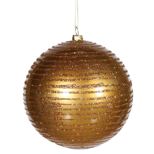 Vickerman Glitter Striped Antique Gold Shatterproof Christmas Ball Ornament 4.75″ (120mm)