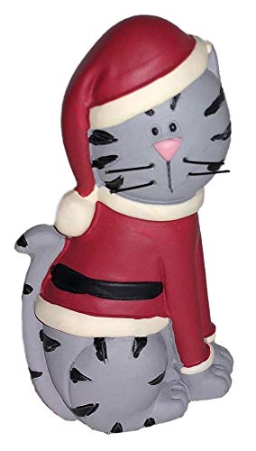 Blossom Bucket Grey Tabby Cat Kitty in Red Santa Sweater & Hat Resin Figurine #3
