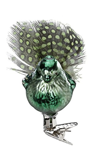 Inge-Glas Bird Clip-On Winter-Birdie Dark Green 1-336-15b German Glass Ornament