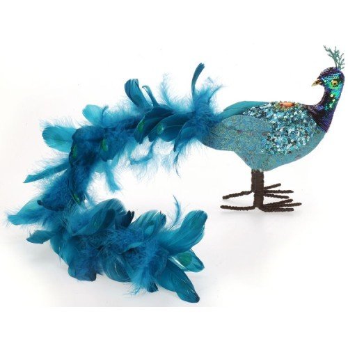 Mark Roberts 24″ Peacock Flowing Bondi Blue Closed Tail Bird Christmas Table Top Decoration
