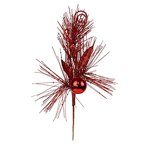 Vickerman 555415-10″ Red Christmas Tree Ornament Glitter Leaf Pick (12 pack) (L185703)