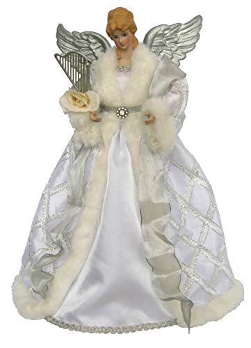 Santa’s Workshop Silver and White Angel Tree Topper, 16″ Tall