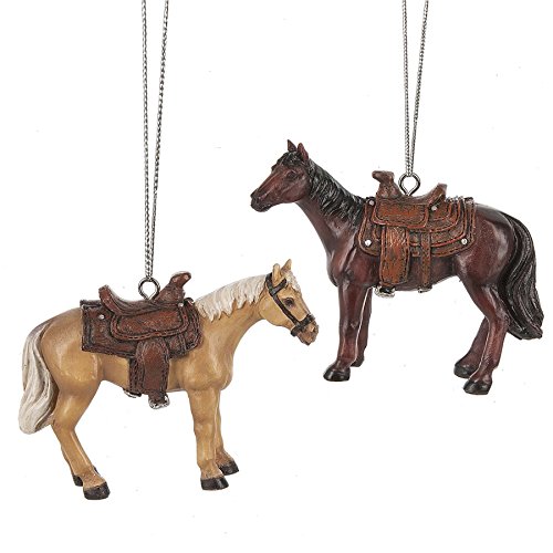 Midwest CBK Saddled Horses 3.5 x 3 Inch Resin Christmas Ornament Figurines Set of 2