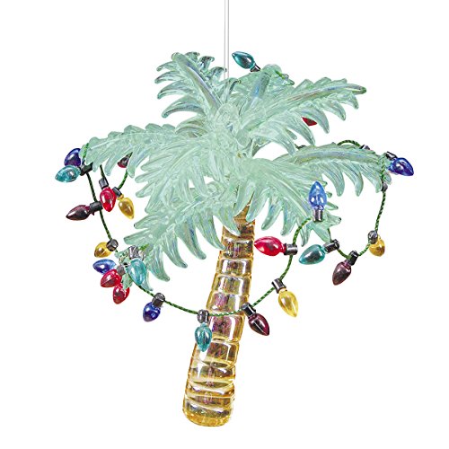 Glass Tropical Palm Tree Ornament with Holiday Lights 4.25 Inches