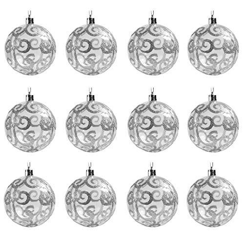 Sleetly Christmas Tree Ornaments, Silver Swirl, 3.15 inches, Set of 12