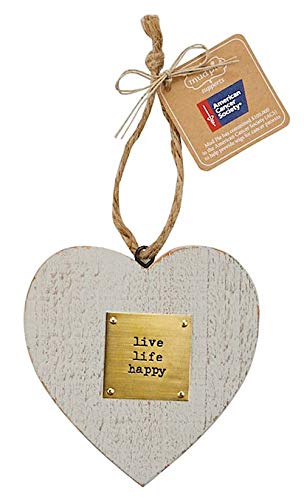 Mud Pie Live Life Happy Wooden Heart American Cancer Society Ornament