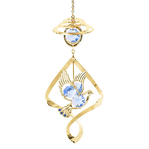 Mascot Crystal Delight Collection 24K Gold Dove Spiral Ornament Blue Swarovski Crystal Best for Valentine’s Day Mother’s Day Birthday Graduation Wedding Anniversary Christmas Love Ones Home Decors
