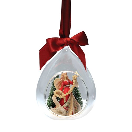 Enesco Heart of Christmas Angel Scene Glass Ornament, 3-1/2-Inch