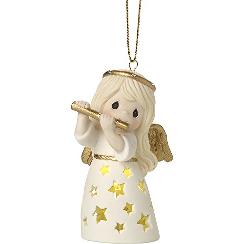 Precious Moments Make A Joyful Noise LED Lighted Angel With Flute Bisque Porcelain Ornament 171024