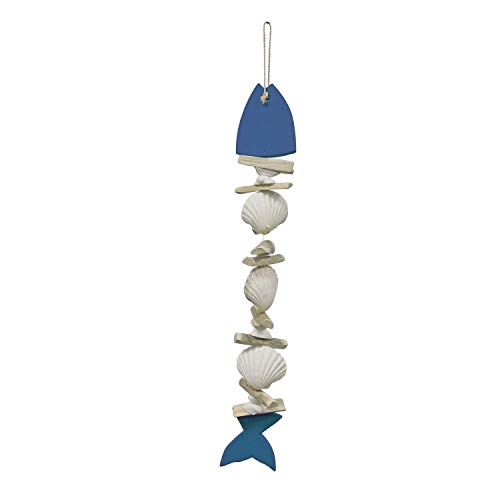 Beachcombers Wood and Shell Blue Fish Wall Hanging Ornament