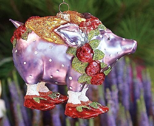 Patience Brewster Violetta Pig Glass Ornament – Krinkles Christmas Décor New 08-30709