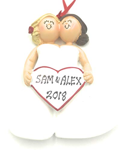 rudolp and me Personalized Same Sex Wedding Female Brunette Blonde Gay Ornament 2019