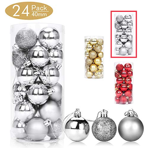 Aitsite 24 Pack Christmas Tree Ornaments Set 1.57 inches Mini Shatterproof Holiday Ornaments Balls for Christmas Decorations (Silver)