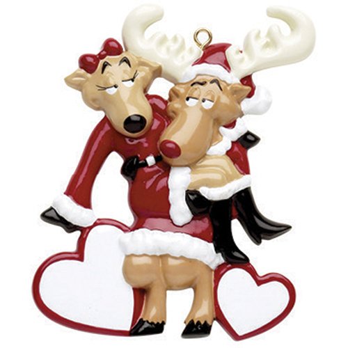 Personalized Santa Deer Couple Christmas Tree Ornament 2019 – Romantic Reindeer Red Suit Lifts Her Hat Bow Heart First Gift Our 1st Love Sexy Rudolph The Nose Year – Free Customization