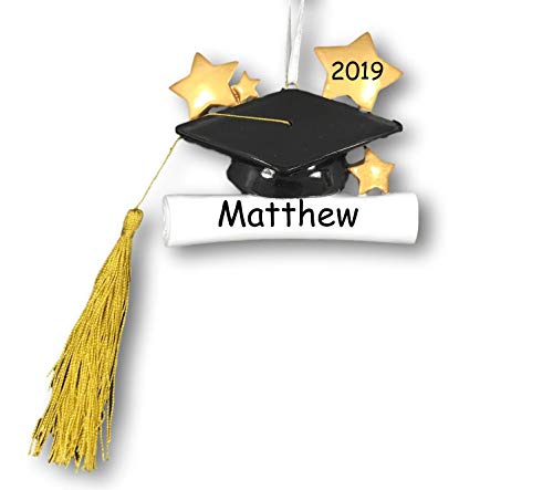 Personalized Graduation Cap with Stars Tassel and Diploma Scroll Christmas Ornament with Name and Date