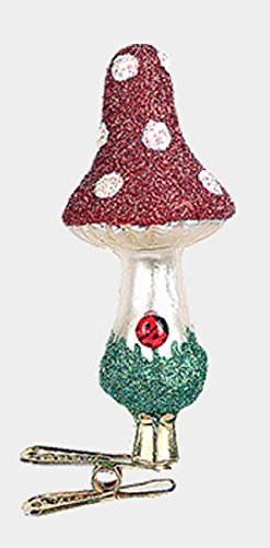 Pinnacle Peak Trading Company Red Toadstool Mushroom with Ladybug Clip On Glass Christmas Ornament Decoration